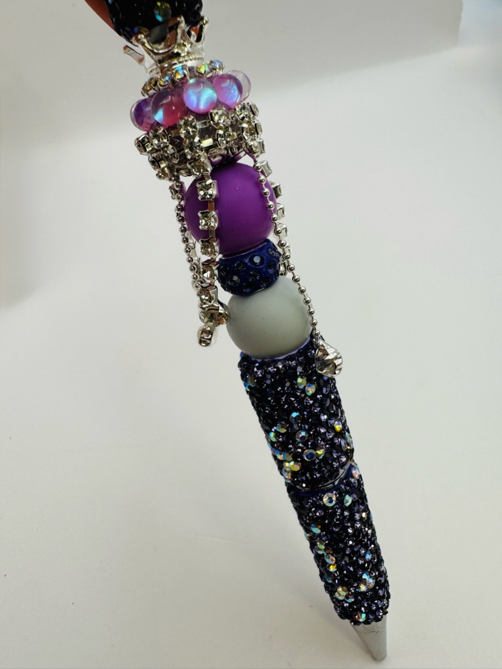 Handmade Aurora Purple Crystal Bling Pen With Dangling Rhinestone Chain Pendants - Picture 5 of 10